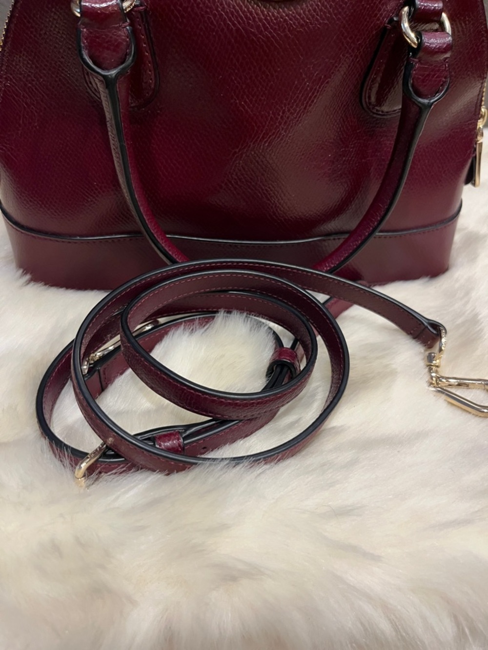 Coach Burgundy Pebbled Leather Dome Satchel with Gold Hardware - Picture 6 of 6